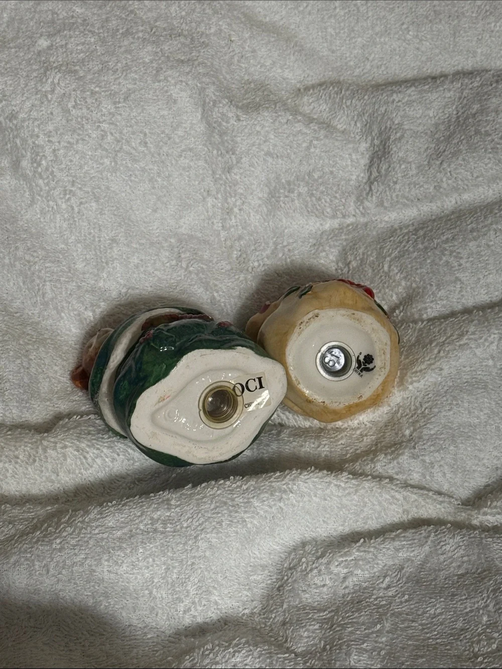 Ceramic Teddy Bear Ornament Set - Green, Cream and Red Accents